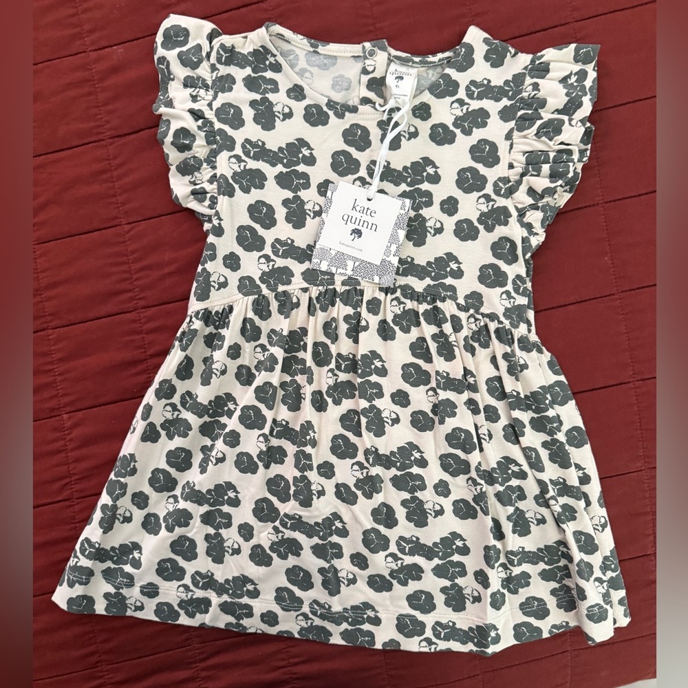 Kate Quinn Kids Dress - Cream and Dark Green Floral